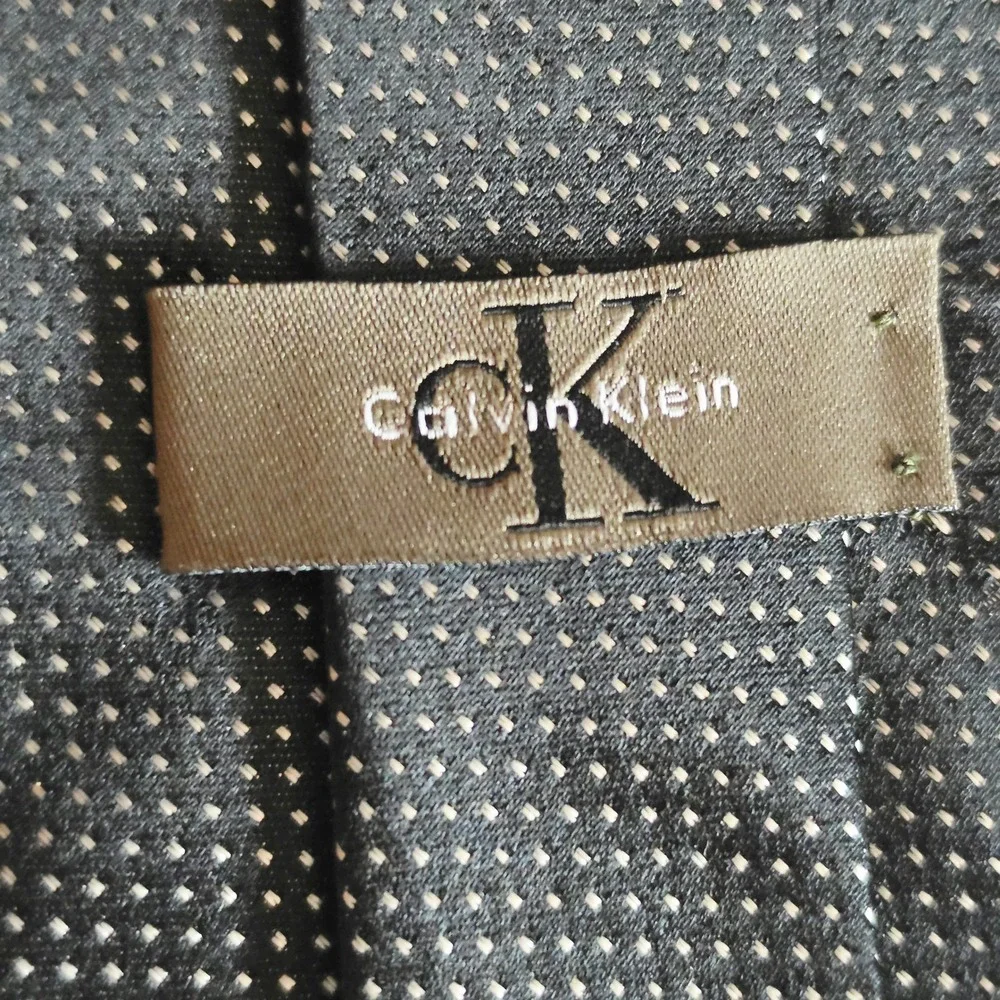 Calvin Klein Necktie Mens OS Black White Micro Dot 100% Silk Made in USA